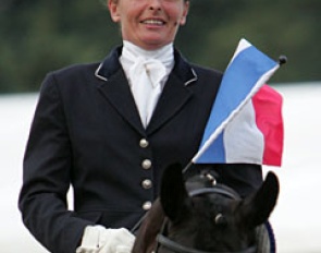 Sylvie Corellou and Wakensho in the victory lap at the 2008 World Championships for Young Dressage Horses
