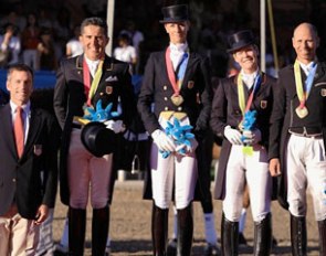 The gold medal winning U.S. Dressage team at the 2011 Pan American Games: Parra, Blitz, Festerling, Peters :: Photo courtesy USEF