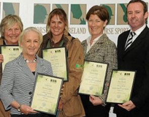 The Equestrian Coaching Awards recipients attending the Conference: Brian MacSweeney, Gisela Holstein, Rosemary Gaffney, Heike Holstein, Maureen Dwyer, Denis Flannelly and William Micklem