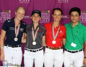 Junior Individual medalists: Ariel Thomas - Silver, Ayden Uhlir - Gold, Laurence Blais Tetreault - Bronze, and the high score dressage rider of the day, Nicolas Torres Rodriguez representing Columbia. 