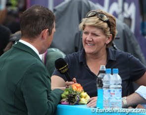 Renowned BBC sports reporter Clare Balding interviewing Irish Olympic bronze medallist Cian O' Connor