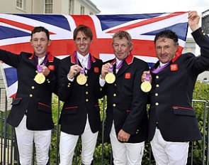 Scott Brash, Ben Maher, Nick Skelton and Peter Charles won jumping team gold for Great Britain at the London 2012 Olympic Games equestrian venue in Greenwich Park today :: Photo © FEI/Kit Houghton.