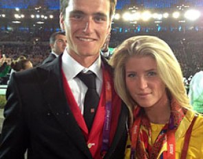 Spanish team rider Morgan Barbançon with Olivier Philippaerts, the twin brother of her boyfriend Nicola. Olivier is the Belgian Olympic show jumping team reserve rider
