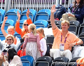 Dutch crown prince Willem-Alexander van Oranje-Nassau van Amsberg and his wife Princess Maxima and their children support that Dutch dressage riders at the 2012 Olympic Games
