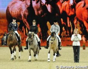 Dressage as a way to keep different horses healthy, according to their potential: Britta Schöffmann with a warmblood, a Dülmener pony and a German Riding Pony