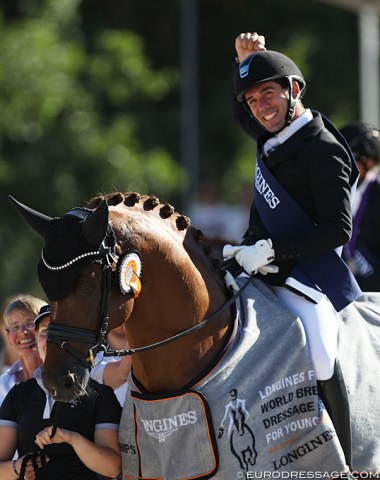 Severo Jurado Lopez scores his fourth, consecutive gold medal at the World Young Horse Championships