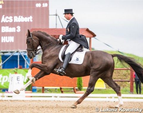 Hungarian Grand Prix rider Robert Acs back in the saddle of small tour horse Bilan, after lending him out for one show season to Hungarian junior Hanna Ivan