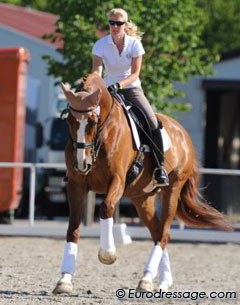 Laura Bechtolsheimer does some relaxing canter work on Mistral Hojris (by Michellino x Ibsen)