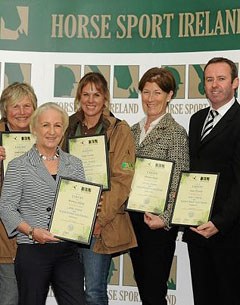 The Equestrian Coaching Awards recipients attending the Conference: Brian MacSweeney, Gisela Holstein, Rosemary Gaffney, Heike Holstein, Maureen Dwyer, Denis Flannelly and William Micklem