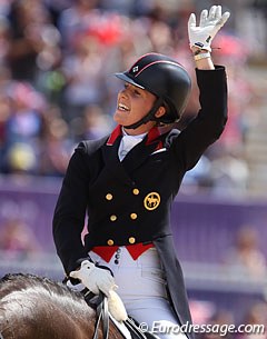 Charlotte Dujardin alights the Olympic stadium in Greenwich :: Photo © Astrid Appels