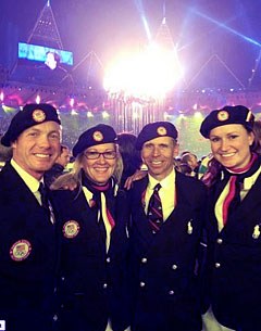 The American Dressage team at the Olympic opening ceremony: Jan Ebeling, Tina Konyot, Steffen Peters, Adrienne Lyle