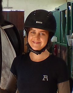 Sarah Warne with her new UVEX helmet for protection