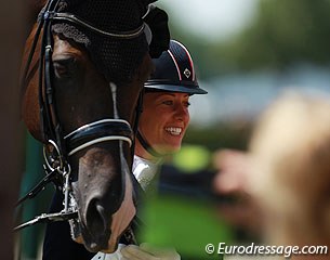 So sweet. Charlotte Dujardin took the time to pose for photos for her fans. Young girls were allowed to pat Valegro and touch his nose, while he snacked on the hedge that separates the spectators from the warm up ring
