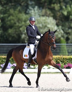 Belgian Nick van Laer on the American owned Swiss warmblood Quinto (by Quaterback x De Niro). The trot was well carried and functional, but not very scopey and the horse was less elastic on the left rein