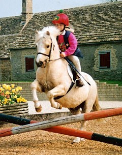 Laura Bechtolsheimer, aged 4, on her first pony Peacock