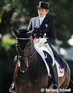 Silvia Ikle and Salieri CH (by Sinclair) in the warm up ring at 2007 CDIO Aachen :: Photo © Barbara Schnell