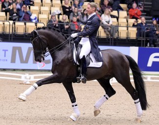 Patrik Kittel and Sezuan at the 2018 DWB Stallion Licensing in Herning :: Photo © Tanja Becker