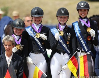 Germany with Holzknecht, Westendarp, Rothenberger and Welschof win team gold at the 2018 European Young Riders Championships :: Photo © Astrid Appels