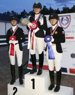 The pony podium at the 2018 Norwegian Dressage Championships