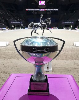 The FEI World Cup Trophy, on display at the 2018 WC Finals in Paris :: Photo © Astrid Appels