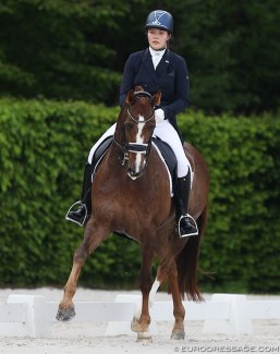 British young rider Rebecca Swain on Bon Jovi executing a shoulder-in at the YR Individual Test at the 2019 CDIO Compiegne :: Photo © Astrid Appels