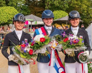Celine Wagner, Jamie-Lee Lange and Lynn Thill on the junior podium at the 2019 Luxembourg Dressage Championships :: Photo © Emile Mentz