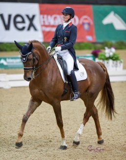 It was a special victory for Angela Jackson in the hard-fought Intermediate I Open Championship at the 2019 US Dressage Finals :: Photo © Sue Stickle.