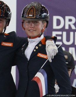 Senna Evers with team silver at the 2019 European Children Championship :: Photo © Astrid Appels