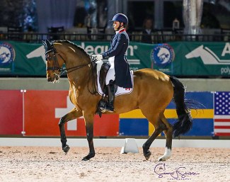 Jill Irving and Degas win the CDI-W Grand Prix on the first day of competition of the 2020 Wellington Dressage Season :: Photo © Sue Stickle