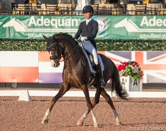 Agnete Kirk Thinggaard on Blue Hors Don Olymbrio at their show debut in Wellington :: Photo © Lily Forado