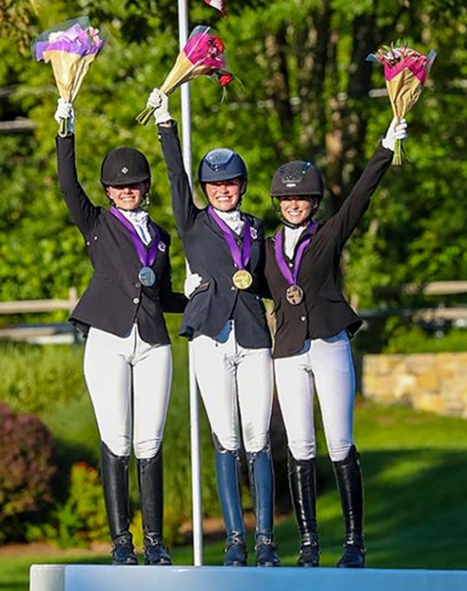 North American Junior Individual Test medalists Bianca Schmidt (silver), Caroline Garren (gold), and Chase Robertson (bronze) :: Photo © Sue Stickle