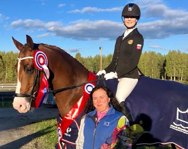 Nora Ekrem and Joshua win the 4-year old division at the 2018 Norwegian Young Horse Championships :: Photo © Private