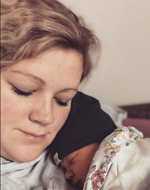 Malin Nilsson-Wahlkamp with her newborn baby Emma. Congratulations