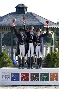 Dressage Young Rider Freestyle medalists: Jamie Pestana (Reg 7) - Silver; Ayden Uhlir (Reg 6) - Gold; Tanya Strasser Shostak (CAN) - Bronze :: Photo © Sue Stickle