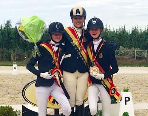 Zoe Niessen, Marieke van Nespen, Clara Mourlon Beernaert on the podium at the 2018 Belgian Pony Championships
