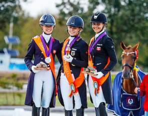 The Short Grand Prix test podium at the 2018 European Under 25 Championships: Charlotte Fry, Jil-Marielle Becks and Victoria Vallentin :: Photo © Digishots