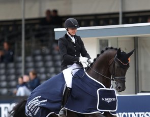 Ann-Christin Wienkamp and Don Martillo win the 2017 World Young Horse Championships in Ermelo in the 5-year old division :: Photo © Astrid Appels