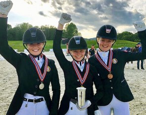 The pony medalists Anne Mathilde Reimer Haga, Ingvild Malene Abrahamsen and Benedicte Egger Staalesen at the 2019 Norwegian Pony Championships :: Photo © Elizabeth Farbrot