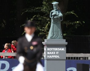 Erasmus, the Christian Humanist and greatest scholar of the northern Renaissance, overlooks the dressage arena in Rotterdam :: Photo © Astrid Appels