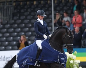 Jessica Lynn Thomas and Secret win the 5-year old preliminary test at the 2019 World Young Horse Championships :: Photo © Astrid Appels