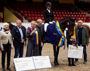 Camilla Axelsson and Vita win the 3-year old division at the 2019 Swedish Warmblood Young Horse Championships :: Photo © Private