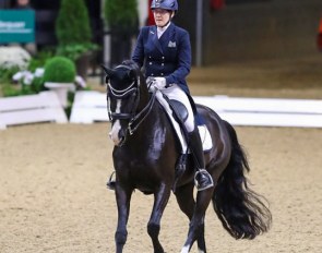 Ruth Shirkey (Region 7) & Wyleigh Princess cantered to victory in the Intermediate I Adult Amateur Freestyle Championship at the 2019 US Dressage Finals :: Photo © Sue Stickle