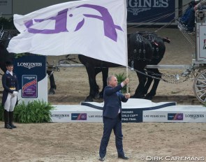 FEI President Ingmar de Vos waiving the FEI flag at the 2015 World Cup Finals :: Photo © Dirk Caremans
