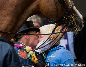 Isabell Werth kissing her son Frederic after winning the 2019 European Champion's title :: Photo © Dirk Caremans