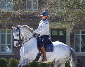 Lyndal Oatley on her new Grand Prix horse Eros at her home, Gestüt Eulenhof, in Dulmen, Germany :: Photo © Oatley