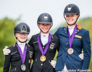 Clara Paschertz, Emily Rother, Maura Knipscheer on the individual podium at the 2020 European Children Championship :: Photo © Lukasz Kowalski