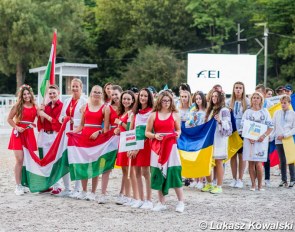 The Hungarian children and juniors at the opening ceremony of the 2020 European Youth Championships in Budapest, Hungary :: Photo © Lukasz Kowalski