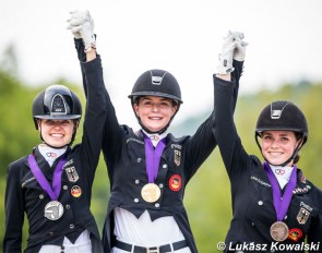 Anna Middelberg, Valentina Pistner and Jana Lang on the Kur podium at the 2020 European Junior Riders Championships :: Photo © Lukasz Kowalski