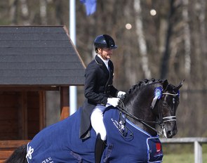 Edward Gal won the Grand Prix on Total U.S. but rode the prize giving with Toto Jr at the 2021 CDI Opglabbeek :: Photo © Astrid Appels