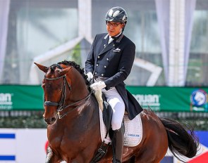 Dong Seon Kim and Lord Nunes on the first day of competition during the final week of the 2021 Global Dressage Festival in Wellington :: Photo © Sue Stickle